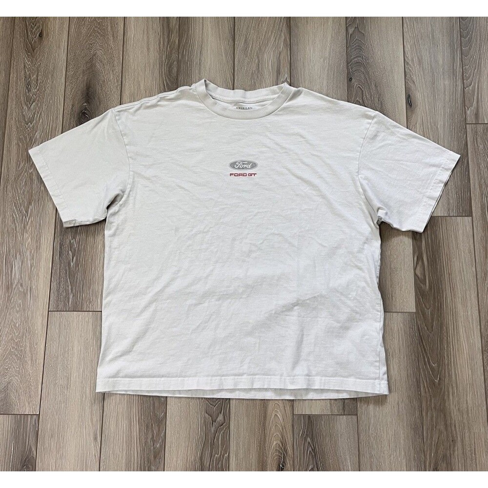 American Eagle AE Boxy Fit Ford GT Racing Cream Short Sleeve T-Shirt Mens Sz L